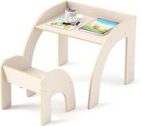 GOPLUS Table et Chaise pour Enfant 3 Ans+,Chaise Ergonomique-Plateau Large-Petit Table d'Activités pour Manger/Dessiner/Lire,Blanc