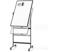 GOPLUS Tableau Blanc Magnétique Vertical 60x90CM Rotatif à 360° Hauteur Réglable sur 2 Positions,4 Roues Universelles,Noir