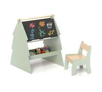 GOPLUS Tableau Chevalet Enfant Double Face en Forme d'Arbre, 2 en 1 Table à Dessin Rouleau de Papier et Étagère de Rangement,