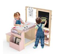 GOPLUS Tableau Enfant Double Face Blanc Noir, Chevalet Enfant Double Face Ajustable, Rouleaux de Papier Interchangeables, Jouet de Dessin en Bois pour 3+ Ans (Rose)