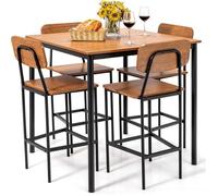 GOPLUS Tables de Salle à Manger avec 4 Chaise, Cadre Métallique, 4 Personnes,Table Industrielle à Hauteur de Comptoir
