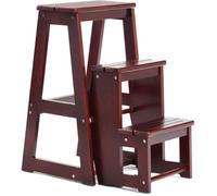 GOPLUS Tabouret d’Escabeau 3 Marches en Bois de Pin,57 x 39 x 65 CM, Tabouret d'Echelle Pliable (Brun)