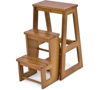 GOPLUS Tabouret d'Echelle 3 Marches Tabouret d’Escabeau Pliable 3 Etages, Fait en Bois de Pin