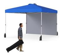 GOPLUS Tonnelle de Jardin Exterieur 3 x 3 M, Barnum Pliante Portable avec Lestage Tente Poids, Paroi Latérale, 266/276/286 CM,Solaire Extérieur avec Sac roulettes, 4 Cordes/Ancres, 8 Piquets(Bleu)
