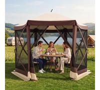 GOPLUS Tonnelle de Jardin Exterieur Tente Moustiquaire 4-6 Personnes | Forme Hexagonale Pliante, Pop-up, Montage Rapide, Porte Zippée, Sac de Transport, 300x258x230CM, Idéal pour Camping, Fête