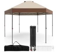 GOPLUS Tonnelle de Jardin Pop Up 3,6 x 3,6 m avec Hauteur Réglable (Marron) | Barnum Pliant Imperméable avec Sac de Transport, 12 Piquets, 6 Cordes, Tente Gazebo Extérieur pour Camping, Pique-Nique