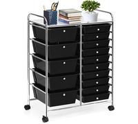 GOPLUS Tour de Rangement,Chariot de Rangement avec 15 Tiroirs A4 et 4 roulettes Universelle, pour Chambre, Bureau,,62,5x37x87CM