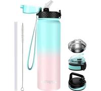 GOPPUS : bouteille isotherme 1 L/32 oz avec paille, bouteille à double paroi en acier inoxydable, bouteille isotherme de 1 litre, bouteille de sport anti-fuites, bouteille pour eau gazeuse, bouteilles