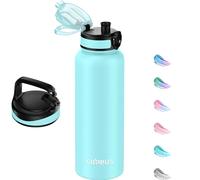 GOPPUS Gourde isotherme en acier inoxydable de 1,2 l avec paille infuseur, 2 couvercles, sans BPA, anti-fuite, convient pour les boissons gazeuses, le vélo, le sport, le thé