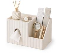 GORESE Boîte à Mouchoirs,Multifonctionnelle Distributeur à Mouchoirs Blanc | Tissue box avec 2 Compartiments Carrée Boite Mouchoirs en Cuir PU Porte-Papier Organisateur de Bureau pour Bureau Salon