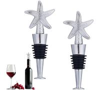 GORGECRAFT 2 bouchon de Bouteille de Vin en Forme D'Étoile de Mer en Alliage Métallique Argenté et Silicone Réutilisable Décoratif Motif Animal Marin Océan pour Pendaison de Crémaillère Noël Halloween