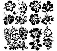 GORGECRAFT 4 styles Autocollant de Voiture Fleur D'Hibiscus 20 * 20cm Autocollants et Décalcomanies Hawaïens Autocollants de Branche D'Hibiscus Noir Vinyle Imperméable Décor Extérieur Automobile