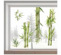 GORGECRAFT Autocollants de Fenêtre en Bambou 114x37cm Joints de Bambou Verts Feuilles Plantes Vertes Motif Botanique Autocollants Statiques Anti Collision Double Face Coulissante en Verre D'Intérieur