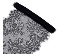 GORGECRAFT Tissu en Dentelle à Cils de 36cm*3m Bordure en Maille Brodée Florale Noire Ruban au Crochet Vintage Imprimé Bohème Applique Fournitures de Couture pour Vêtements Robe de Mariée D'Intérieur