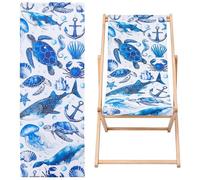 GORGECRAFT Toile de Rechange Plus Épaisse (12 oz) pour Chaises Longues de Plage Patio Terrasse. Motif Ancre Animaux Marins Bleus. Tissu D'Extérieur Inclinable pour Vacances D'Été Cour Bains de Soleil.