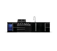 GORILLER® BLACKBACK L4 Cuisine d'extérieur, Barbecue à gaz avec réfrigérateur, évier, plan de travail supplémentaire et espace de rangement, Acier inoxydable, Noir