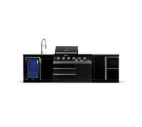 GORILLER® BLACKBACK M8 Cuisine d'extérieur, Barbecue à gaz avec combinaison réfrigérateur-évier, plan de travail supplémentaire et espace