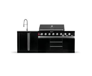 GORILLER® BLACKBACK S3 Cuisine d'extérieur, Barbecue à gaz XXL avec évier, Acier inoxydable, Noir
