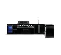 GORILLER® BLACKBACK XL2 Cuisine d'extérieur, barbecue à gaz XXL avec réfrigérateur, évier, plan de travail supplémentaire, espace de rangement et coin, inox, noir