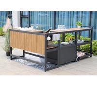 GORILLER ® Table de bar en aluminium 3 pièces, cuisine d'extérieur in hariot de service seau à glace et armoire ~ anthracite, aspect bois