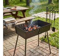 GOROCH mangal barbecue à charbon – valise à brochettes portable en acier 3 mm pour 10 brochettes, pliable pour camping, jardin et barbecue en plein air