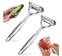 Goshoppers 2x Eplucheur légumes 2-en-1 acier inoxydable et alliage zinc | Eplucheur Multifonction avec Manche Antidérapant en Silicone 15,5 cm, idéal pour Éplucher et Julienne Pommes et Tomates