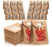 Goshoppers 36 Pièces Sac Cadeau Noel avec Fenêtre, Sachet Kraft, 16x12x6cm Pochette Cadeau Marron avec Poignées, Sac Cadeau Anniversaire pour Emballer des Cadeaux de Banquet,des Biscuits,des Bonbons