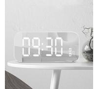 Goshyda Réveil à Affichage Miroir, Haut-parleur Bluetooth, Horloge Numérique, Haut-parleur sans Fil avec Grand Volume, Portable Rechargeable 1200 MAh pour Voyage, Bureau, Utilisation de Bureau (WHITE)