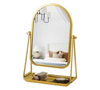 Gosider Miroir de coiffeuse avec espace de rangement Doré | Rotation réglable à 360°, sur pied, avec plateau, miroir cosmétique de bureau, pour salon, chambre à coucher, salle de bain