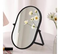 Gosider Miroir de maquillage ovale - Cadre en métal noir - Portable - Rotatif - Brillant - Pour coiffeuse, salle de bain, chambre à coucher, bureau