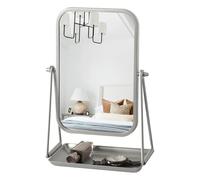 Gosider Miroir de table avec espace de rangement - Miroir de maquillage argenté avec support - Petit miroir sur pied avec cadre en fer - Pivotant à 360° - Miroir de table portable réglable pour