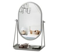 Gosider Petit miroir de coiffeuse avec rangement Argenté | Miroir ovale pour bureau, miroir de maquillage, pivotant à 360 degrés, miroir cosmétique portable pour voyage, chambre