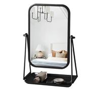 Gosider Petit miroir de coiffeuse noir avec compartiment de rangement, cadre rectangulaire en métal, miroir de table rotatif à 360 °, miroir de table portable pour bureau, salle de bain, chambre à