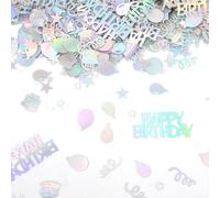 Gosknor 600pcs Confettis d'Anniversaire, Confettis Irisés pour Fête Décoration Métallique Happy Birthday Table avec Gâteaux Ballons Étoiles Rubans Formes pour Loisirs Créatifs DIY Décoration Festive