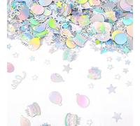 Gosknor 600pcs Confettis d'Anniversaire, Métallisés Confettis Table Anniversaire Irisés pour Loisirs Créatifs DIY Gâteaux Ballons Étoiles Rubans Formes Décoration Table Festive