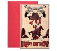 Gosknor Carte d'Anniversaire Amusante 70 Ans pour Homme, Style Cow-Boy Occidental Cadeau d'Anniversaire pour Lui Carte de Vœux pour 70 Ans avec Enveloppe Idée Cadeau Vintage pour Papa Mari (70e)