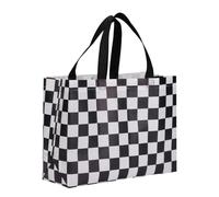 Gosknor Réutilisable Sac Cadeau Noir et Blanc à Carreaux avec Anse | 12x25x33cm Non Tissé À Carreaux Voiture de Course Sacs Cadeaux avec Base Solide pour Mariage Anniversaire Fête Faveurs