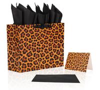 Gosknor Set Sac Cadeau Imprimé Guépard, Sac Cadeau Léopard avec Poignée | Kit Emballage Cadeau Imprimé Animal avec Papier Soie Enveloppe & Carte Vœux Femme Anniversaire Jungle Safari Thème Fête Décor