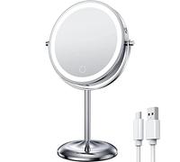 Gospire Miroir de maquillage lumineux de 17,8 cm avec grossissement 10x/1x, lumières LED rechargeables sans fil à intensité variable, pivotant à 360°, miroir de courtoisie cosmétique sur pied pour
