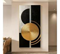 GOSRD Affiche et impressions sur fond noir avec cercle doré, peinture abstraite moderne sur toile, décoration murale (30x60cm)