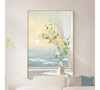 GOSRD Impression sur toile minimaliste, trèfle vert neutre, vue par la fenêtre, affiche coucher de soleil pastel sur l'océan (30x45cm)