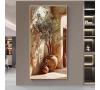 GOSRD Tableau moderne méditerranéen représentant un olivier, panneau neutre, impression sur toile avec branches d'olivier pour la décoration du salon (40 x 80 cm, sans cadre)