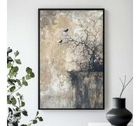 GOSRD Tableau sur toile Wabi-Sabi représentant un oiseau paisible, avec des superpositions de couches et un oiseau délicat (30x45cm)