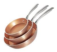 Gotham Steel Lot de 3 poêles à frire martelées en cuivre antiadhésif de 203 cm 254 cm et 305 cm poêle à omelettes ustensiles de cuisine sans PFOA passe au lavevaisselle poignée froide au toucher