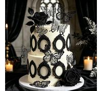 gothique noir torte decoration cadre papillon ornement gateau | Décoration gothique pour gâteaux en forme de papillon pour mariages fêtes de fiançailles et réceptions nuptiales