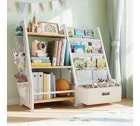 GoTiling Bibliothèque pour Enfants Chambre à Coucher Étagère de Jouets : Bibliothèque avec 1 Boîte de Rangement et 3 Compartiments Ouverts, Organiseur de Jouets pour Maternelle, Salle de Jeux