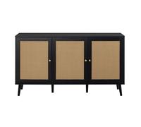 Goto - buffet bas - noir et cannage - 3 portes - 140 cm - Noir
