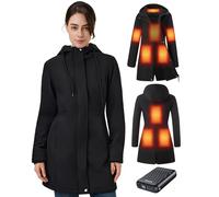 GOTOBI Veste Chauffante Femme Avec Batterie Incluse De 18400 Mah 12V, 8 Zones De Chauffage Avec 3 Niveaux De Tempé, Manteaux d'hiver Longs Coupe-vent avec doublure Polaire et imperméables à capuche