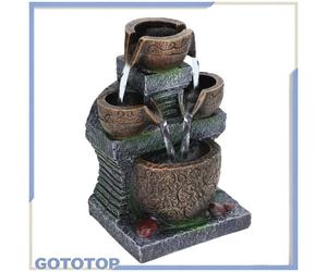 GOTOTOP Fontaine d'intérieur Fontaine à Eau Intérieure Fontaine de Table Décorative Conception à 3 Niveaux Mini jardin gazon