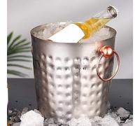 GOTOTOP Seau à Glace en Acier Inoxydable 3L Seau à Glace avec Poignée en Acier Inoxydable 304 Finition Marteau Miroir pour Bière Vin Champagne Boissons Froides Camping Pique-niques Maison Bar